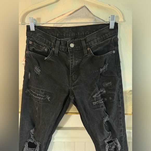 LEVIS 511 Distressed Black Ripped Slim Fit Stretch Jeans Size 28 x 32 - Picture 4 of 9